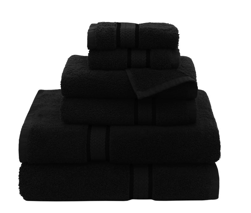 COTTON CRAFT Ultra Soft 6 Piece Towel Set - 2 Oversized Large Bath Towels,2 Hand Towels,2 Washcloths - Absorbent Quick Dry Everyday Luxury Hotel Bathroom Spa Gym Shower Pool Travel -100% Cotton- Black - Image 1